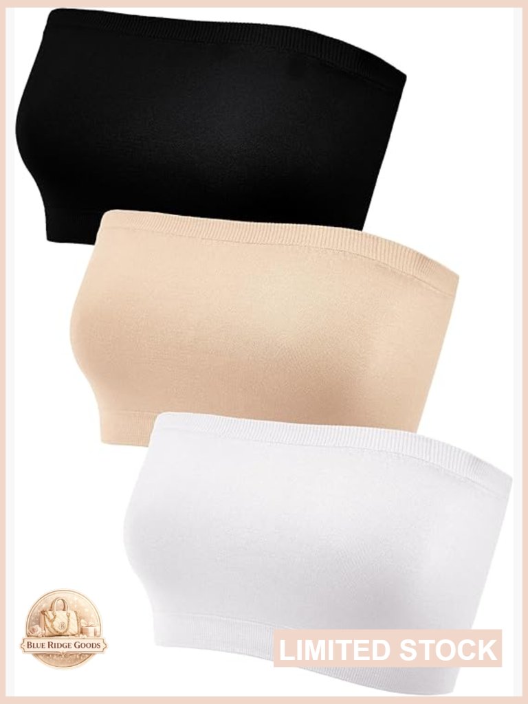 Strapless Bralette Bra Seamless Bandeau Tube Top Sport Bra 3 Pack Non-Padded